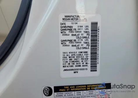 2005 Infiniti Fx35 z USA, uszkodzony, nr VIN JNRAS08U35X103515